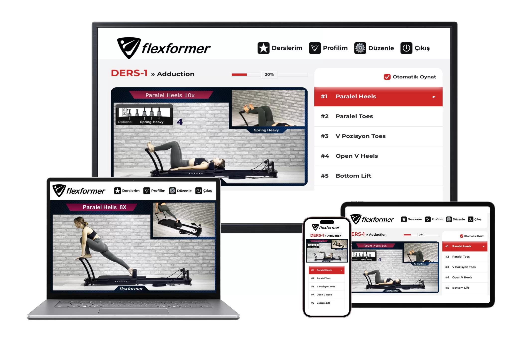 Flexformer egzersiz planlayıcı arayüzü